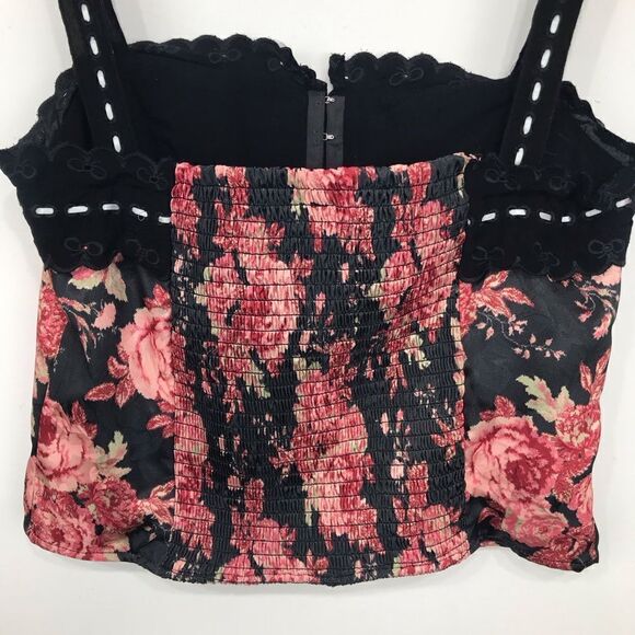 Free People X Revolve BELLE Black Pink Floral Eyelet Lace Corset Top - Picture 10 of 16